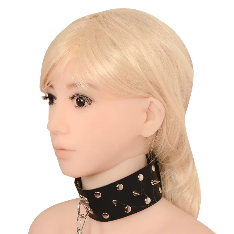 Связывание с шипами и заклепками ошейник цепью БДСМ бондаж удерживающее