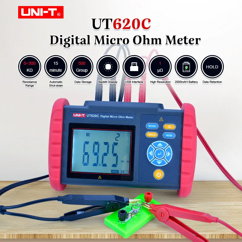 UNI T UT620C цифровой микро ом измеритель постоянного тока низкое сопротивление клещи