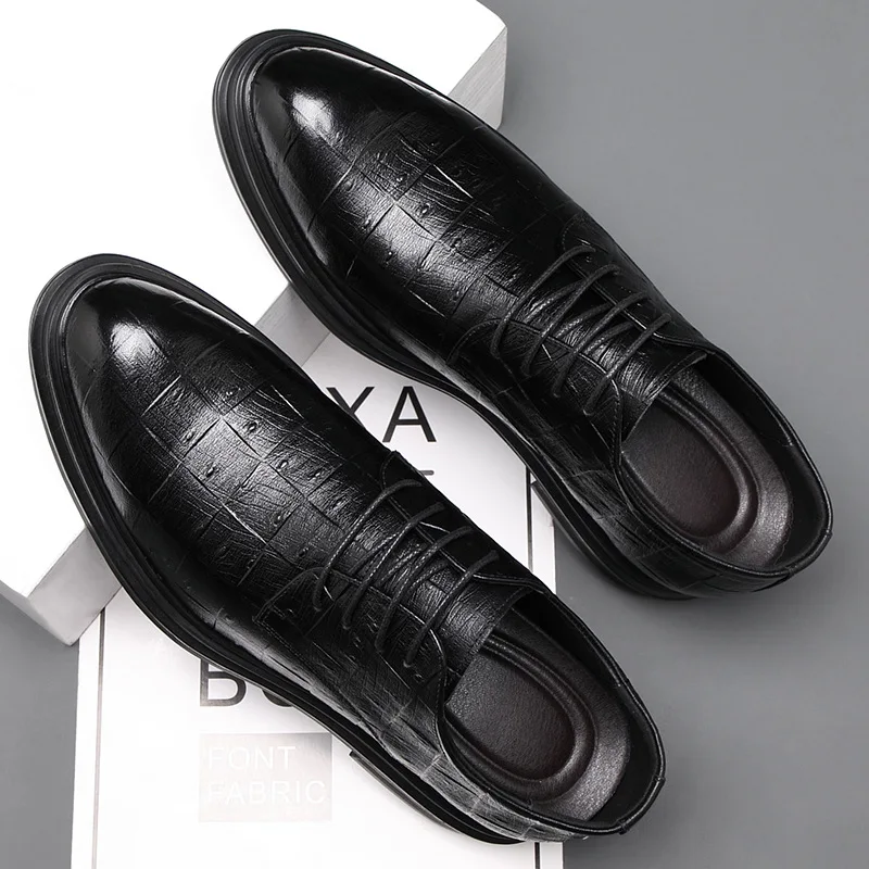 Мужские деловые туфли натуральная кожа каблук-невидимка строгие Британские