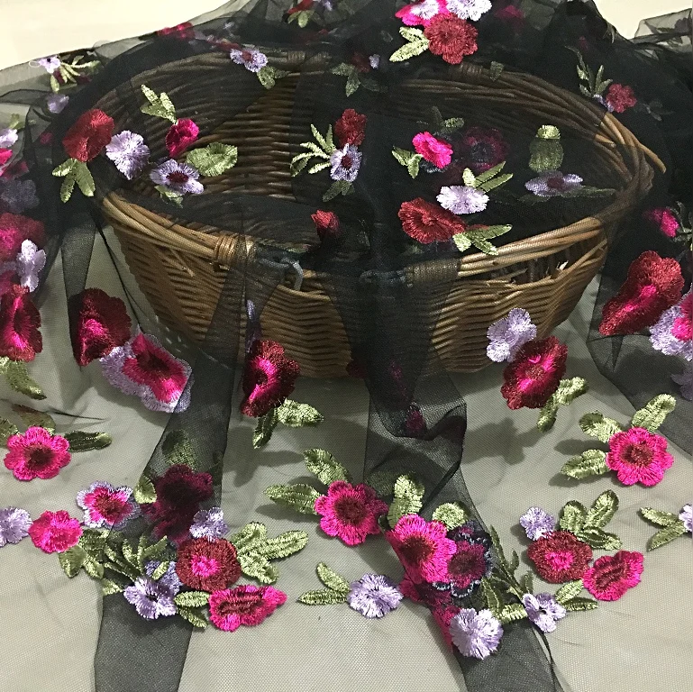 

1meter Bilateral positioning embroidery mesh lace fabric three-dimensional flower diy fashion fabric skirt clothing cloth