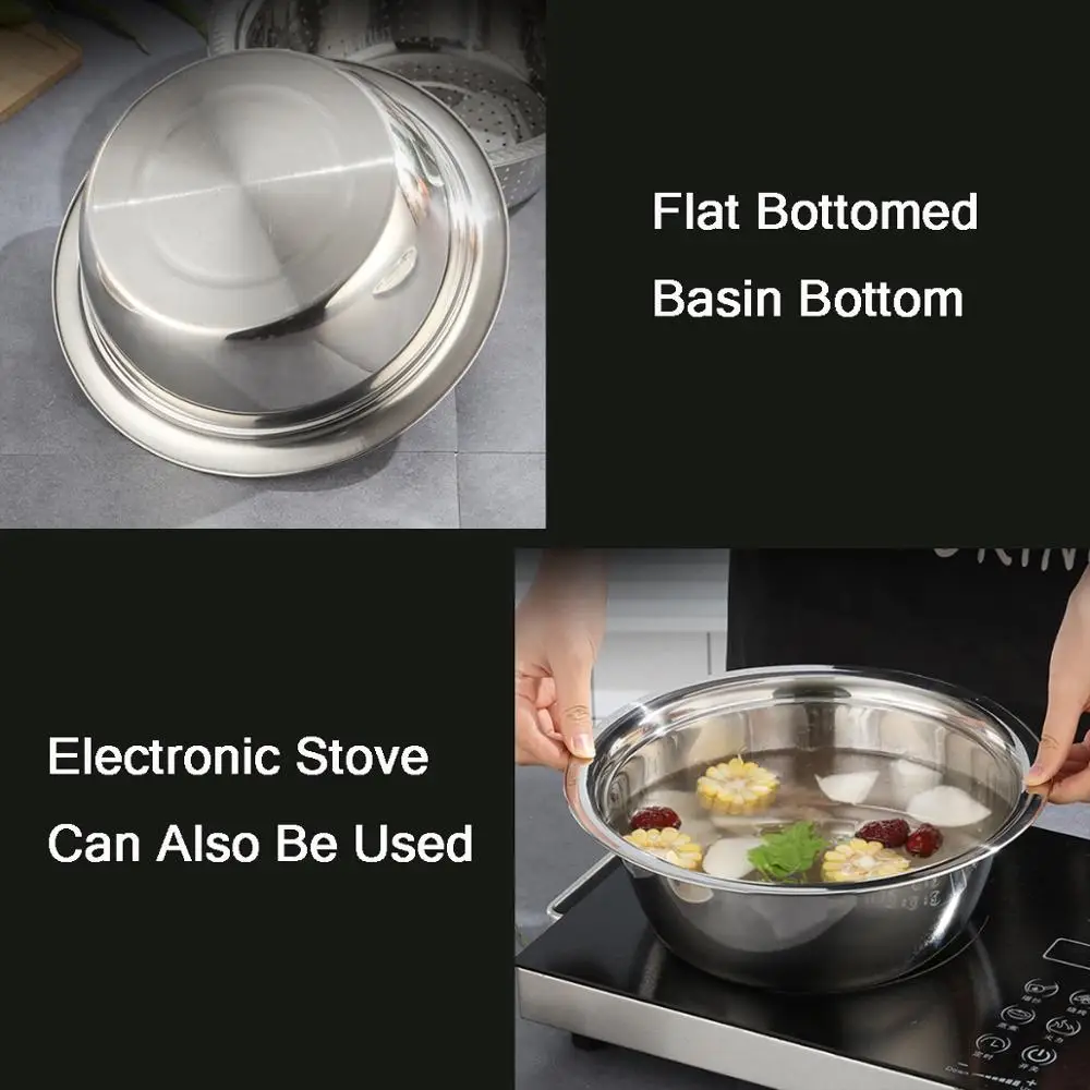 

3PCS Extra Large 30cm Multifunctional Stainless Steel Basin Kitchen Drain Basin Solid basin