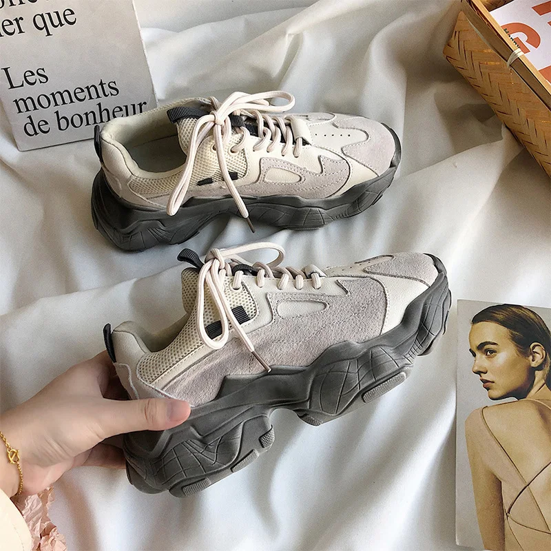 Женские удобные вулканизированные кроссовки увеличивающие рост из натуральной