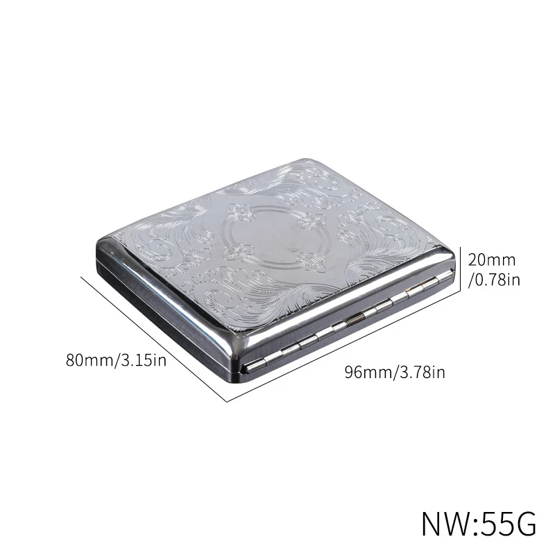 

Silver Portable Metal Cigarette Case for 20 Cigarettes Flip Open Cigarette Storage Box Holder Travel Outdoor Smoking Tools Gifts