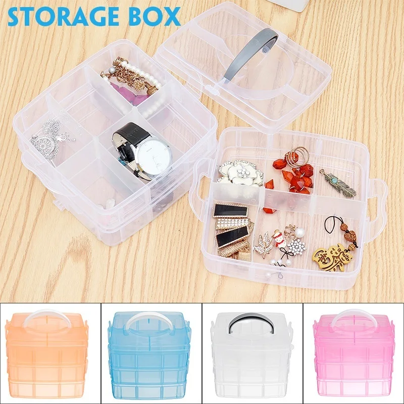 

1Pc Portable 3 Layers Jewelry Storage Box Transparent Plastic Organizer Earring Cosmetic Display Case with Cover