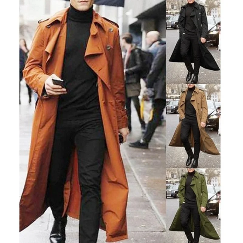 

Тренчкот Lugentolo мужской, новинка, модные длинные куртки, двубортная ветровка с длинным рукавом и отложным воротником