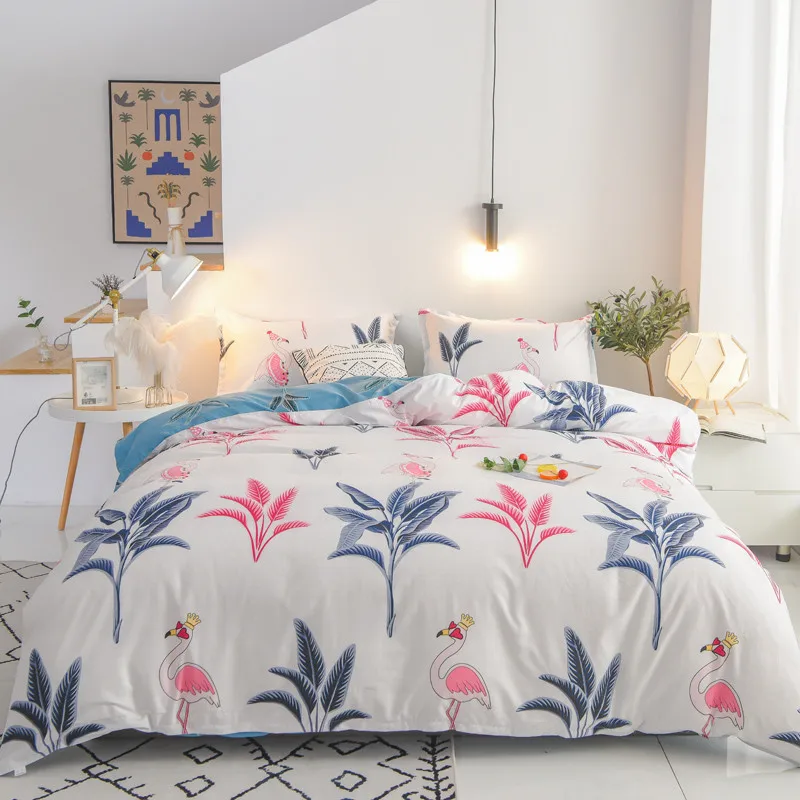 3/4 шт. синий цветок свежий постельных принадлежностей королева король AB сбоку из