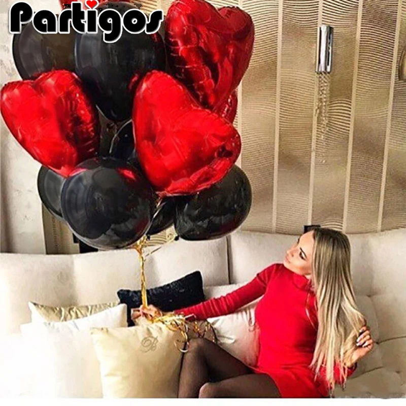 20 шт./лот, красные, черные латексные шары, 5 шт., 18 дюймов, красный воздушный шар из фольги в форме сердца для свадьбы, Дня Святого Валентина, дня рождения, украшения