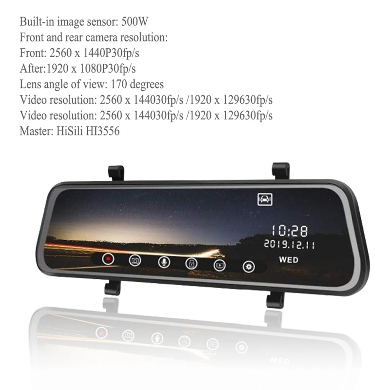 IPS 10 дюймов Dash Cam зеркало заднего вида быстрая камера с FHD 2K + 1080P Двойной объектив