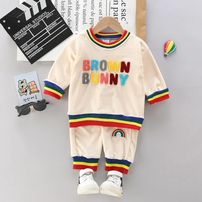 

PatPat Baby 2pcs Rainbow 3D Letter Embroidered Long-sleeve Sweatshirt Set