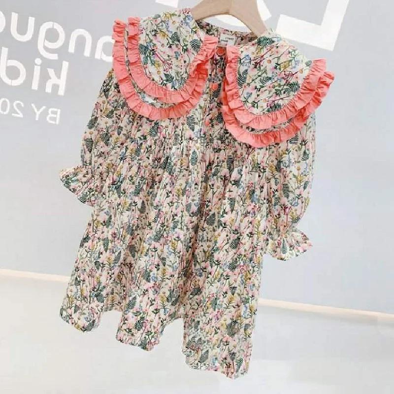 

Girl Dress Kids Baby Clothes 2021 Lapel Spring Summer Toddler Beach Party Outfits Teenagers Uniform Dresses Cotton Children Clot