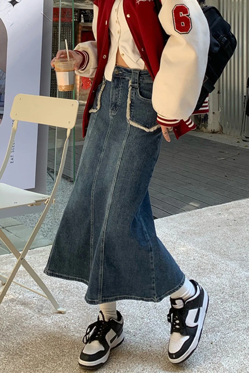 Женская тонкая юбка с высокой талией оборками и юбка-годе на осень зиму 2021 |