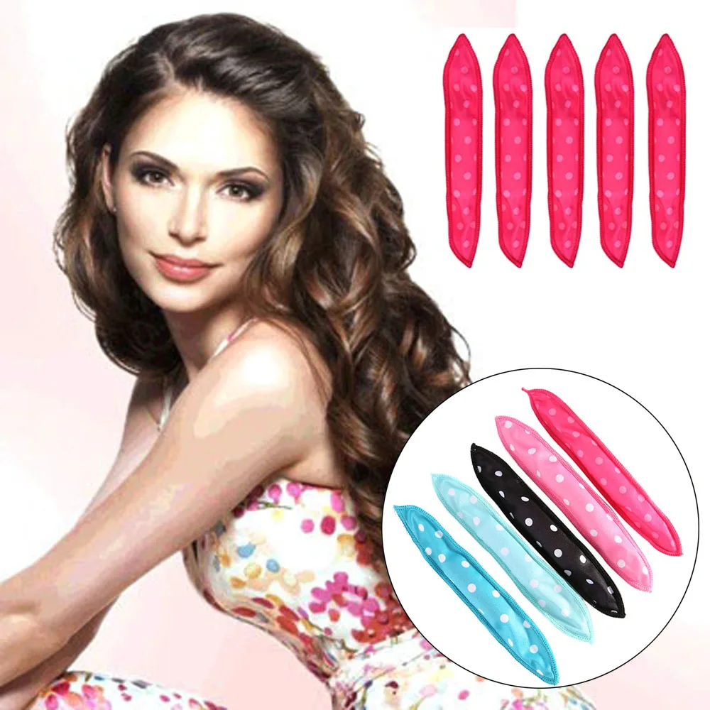 

5 Pcs Multicolor Soft Hair Curlers Polyester Sponge Material Hair Rollers Set Silk Ribbon Polka Dot Magic DIY Styling Tools