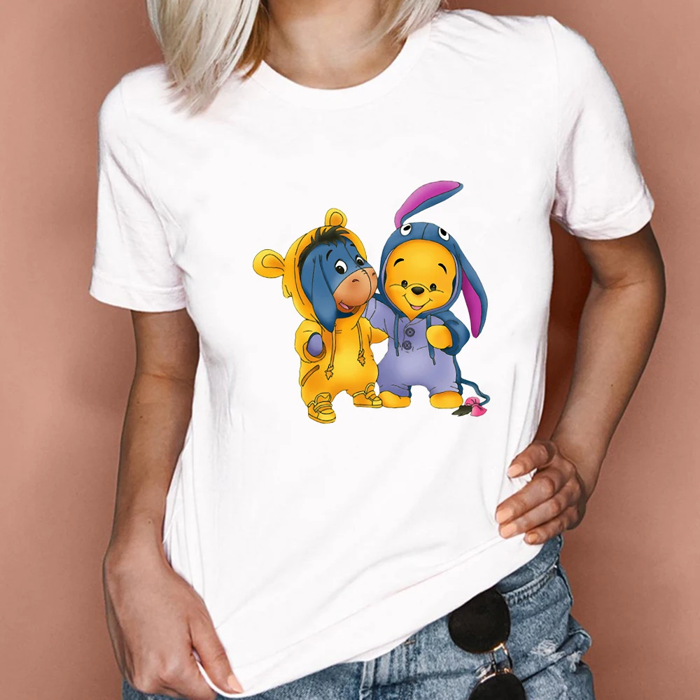 

Winnie the Pooh Donkey Eeyore Wear Pajamas Print T Shirt Women Short Sleeve O Neck Loose Tshirt Summer Girl Tee Shirt Tops