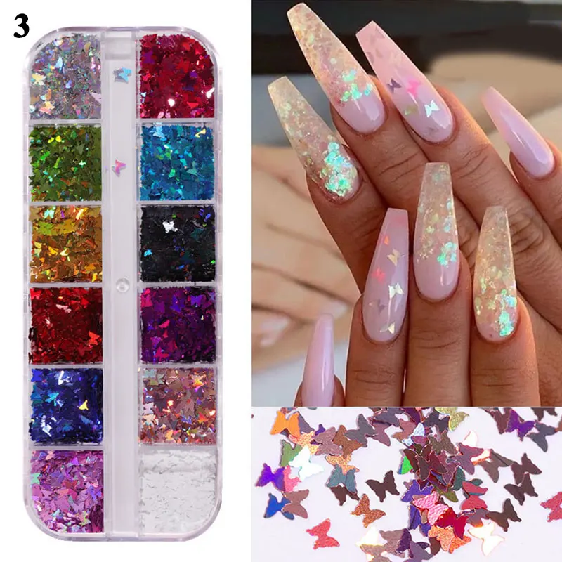 

Manicure Nail Sequins Glitter Foil Butterfly DIY Art 3D Laser Holographic Nail Art Flakes Mix Color Nail Decoration Nail Tools