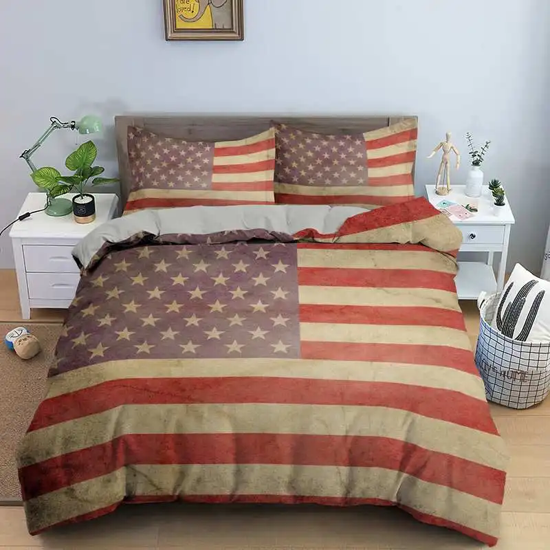 Duvet Cover Set American Flag Printed 2/3 Pcs Bedding Sets Twin Full Queen King Quilt Bed | Дом и сад