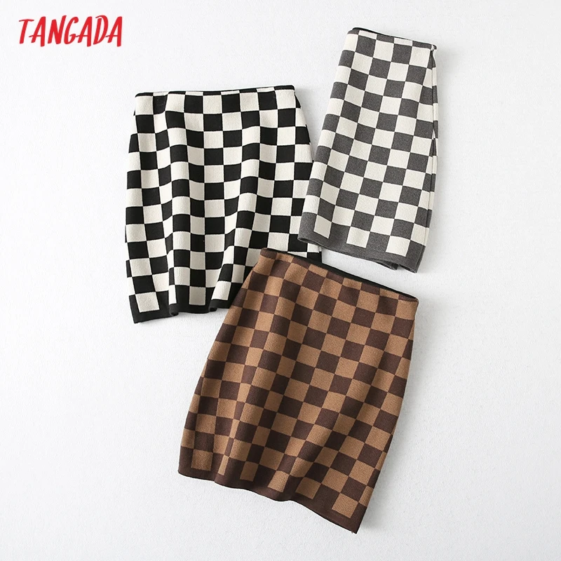 

Женская клетчатая мини-юбка-свитер с принтом, YU202