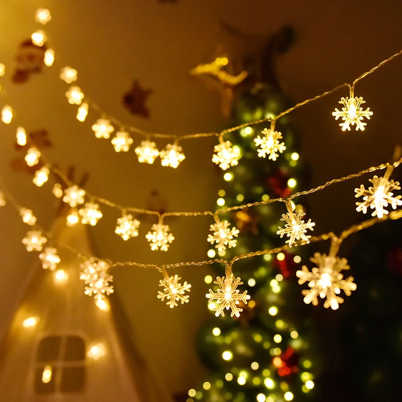 

LED Snowflake String Cherry Blossom Flower Garland Copper Wire Fairy Lights Night Christmas Garland New Year Party Home Ornament