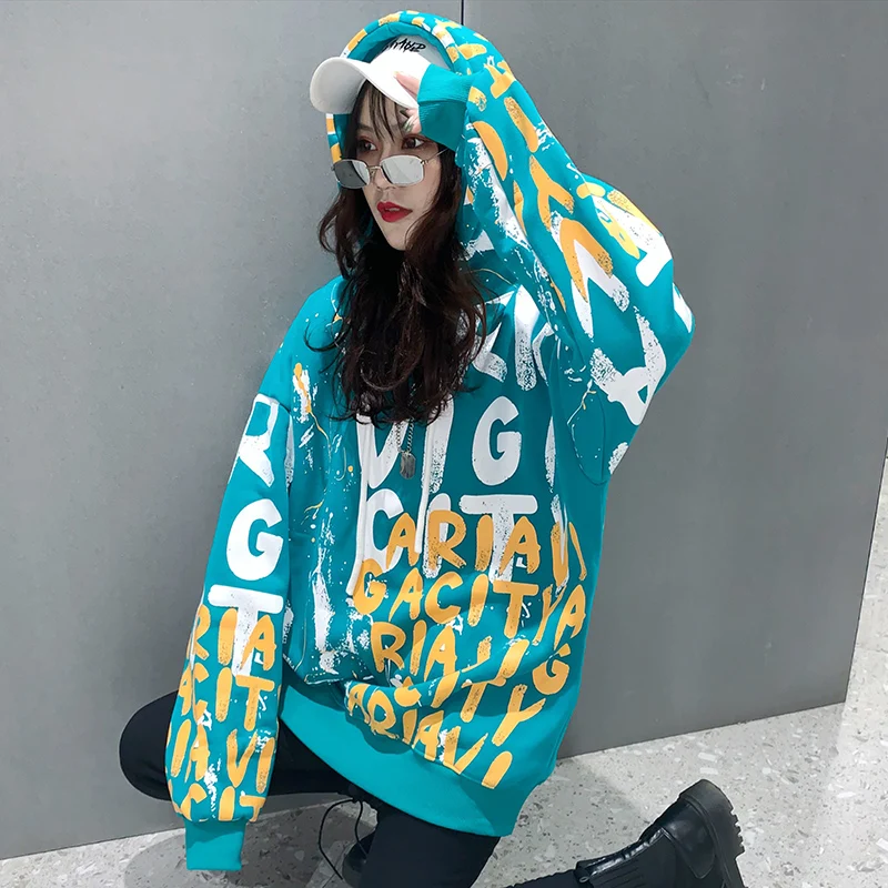 

Streetwear Women Hoodie Plus Velvet BF Coat Fashion Harajuku Tops Female Sweatshirts Letter Hooded Grils Hoodies Clothes