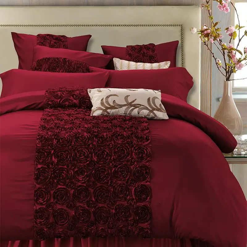 

4/6Pcs Luxury Red Wedding Royal Bedding set Queen King size Bed set Bed Sheet Satin Cotton Quilt/Duvet Covercouvre lit de luxe