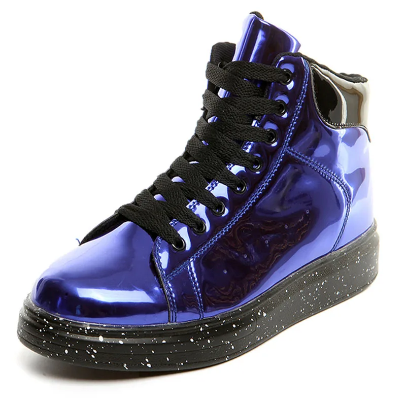 Blue Sooneeya High Top Patent Leather Casual Shoes Men Glitter Luxury Boots Male Driving Shoes Brand Designer Bling Leather Shoes - Цвет: Blue
