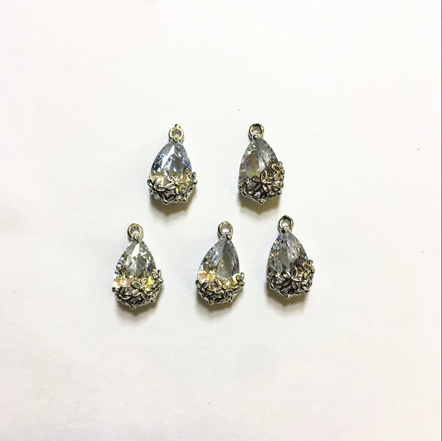 rhodium clear Новое поступление! 16x10 мм 50 шт/партия медные, золотистого цвета материал с белым стеклом в форме капли для украшения ручной работы DIY - Цвет: rhodium clear