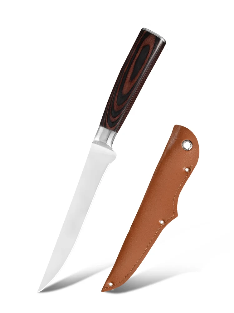 Кухонный нож из нержавеющей стали зеркальный легкий для косточек с кожаным