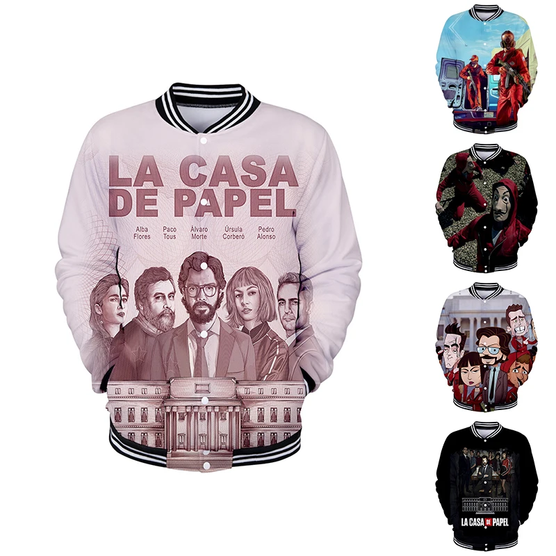 

Money Heist The House of Paper La Casa De Papel 3d Baseball Jacket Coat Men Women Hoodie Sweatshirts 3D Hoodies Jackets Tops 4XL