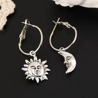 sun and moon earrings asymmetrical earrings hoops celestial earrings hoop earrings star gift
