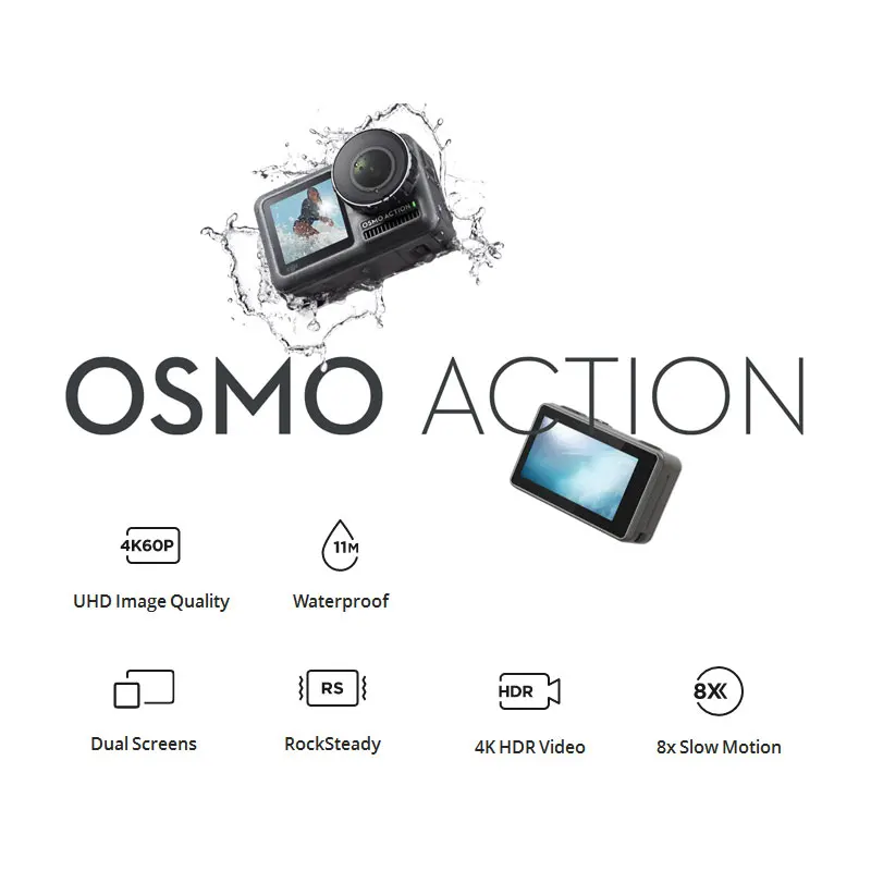 DJI Osmo экшн Спортивная камера с двойными экранами и стабилизацией RockSteady 4K HDR видео UHD качество изображения Водонепроницаемый
