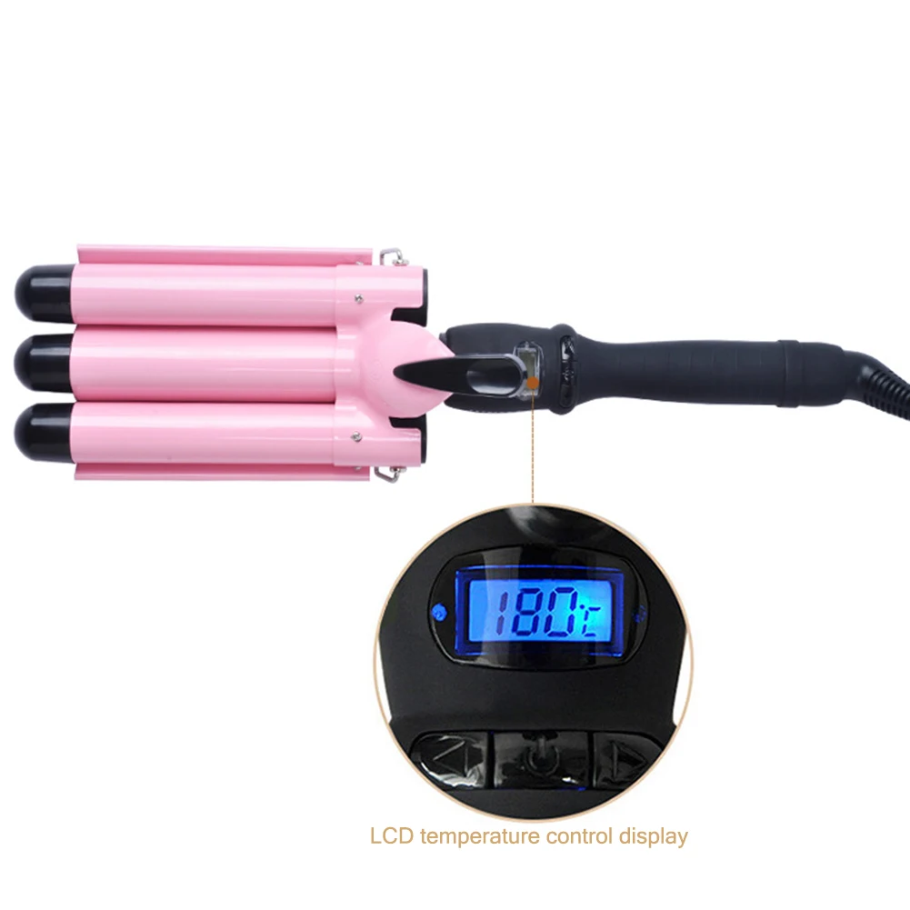 

Dryer Curly Salon DIY Hair Styling Tool LCD Temperature Display Triple Barrel Curling Iron Hair Crimper Iron Waver US