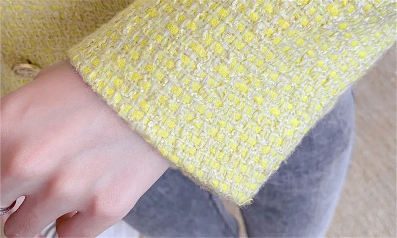 

CBAFU women autumn winter coat tweed new double breasted vintage chic short jacket long sleeve wool cashmere outwear weave N496