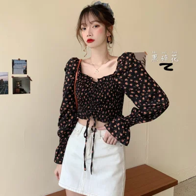 Шифоновая рубашка с длинным рукавом и цветочным принтом | Женская одежда