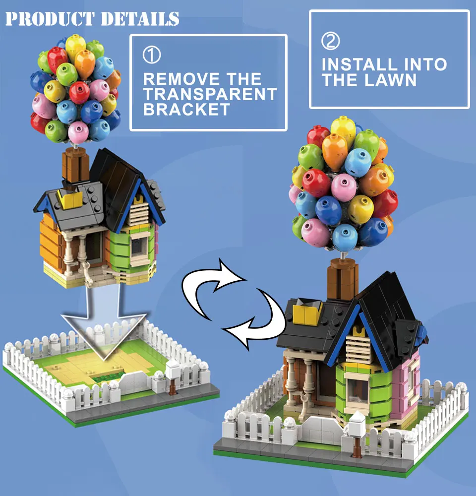 

555Pcs Romantic Suspension Balloon House Building Blocks Tensegrity Street view Anti-Gravity Architecture Toys For Children