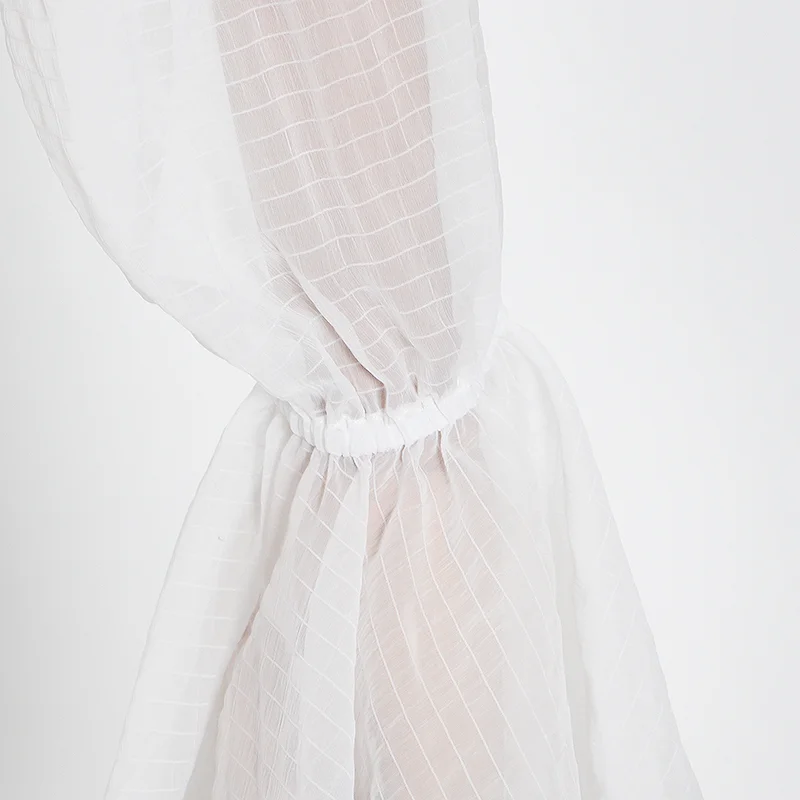 

TWOTWINSTYLE Casual See Through Shirt For Women Sailor Collar Flare Sleeve Front Split Loose Blouse Female Fashion New Clothes