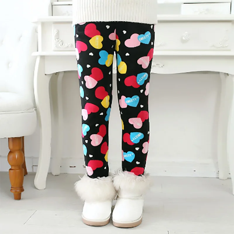 

Baby Girl Pants Outfits Printed Star Love Cartoon Pattern Plus Velvet Leggings Medium Large Children's Warm Pants Autumn Winter