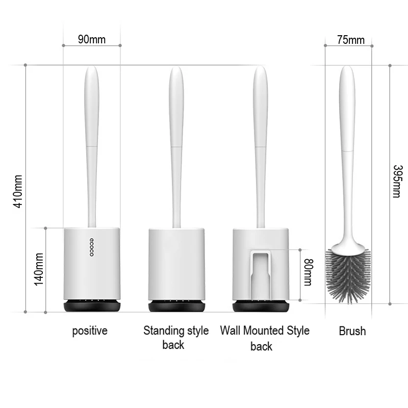 

Silicone Toilet Brush With Holder Set Plastic Toilet Bowl Brush Wall-mounted or Floor-Standing Bathroom Toilet Cleaning Brush