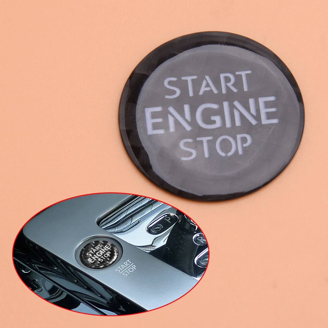 

Car Carbon Fiber Engine Ignition Start Stop Button Trim Sticker Cap Fit For VW Touareg Phaeton