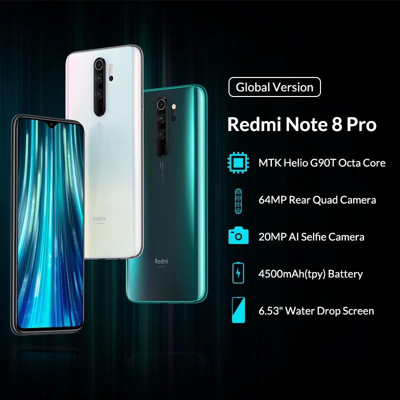 Xiaomi Redmi Примечание 8 pro 6 ГБ 64 Гб Смартфон Helio G90T Octa Core 64MP Quad Камера 4500 мА/ч, 6,5" FHD мобильного телефона NFC