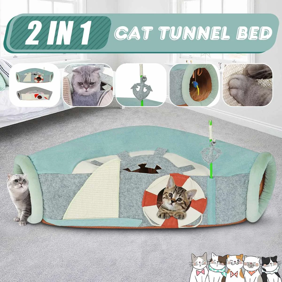 

96x50cmx26cm Cat Tunnel Cat Bed 2In1 Collapsible Pet Tunnel Play Games Toys Cat Rabbit Animal Play Games Toy cat Pet Products