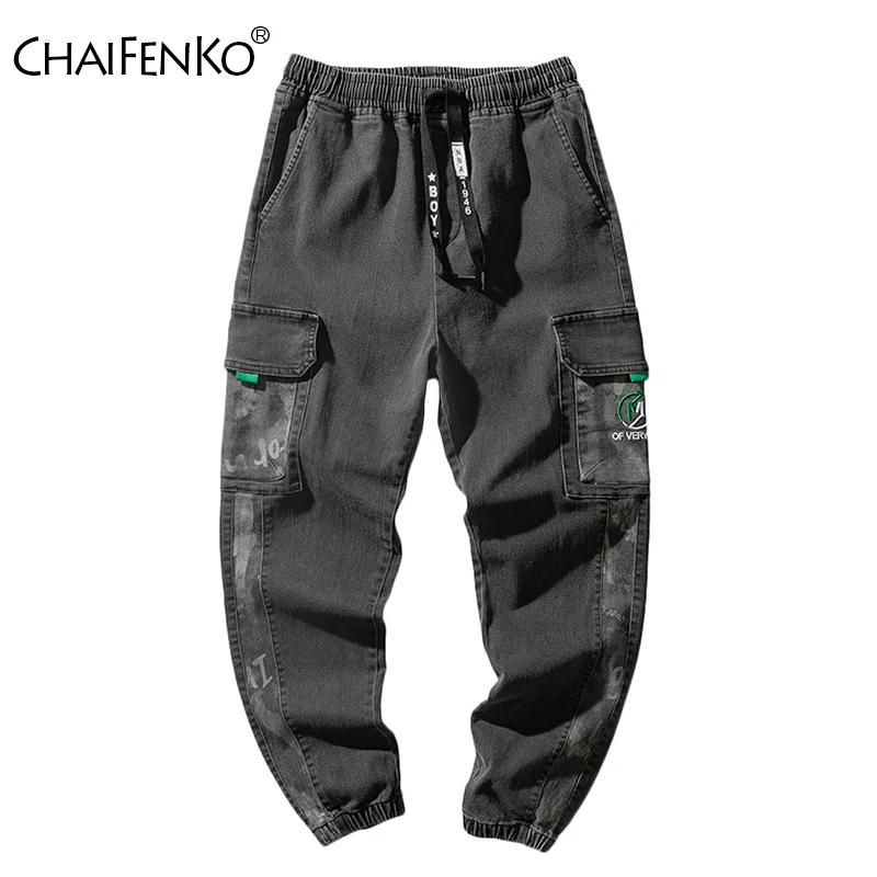 

CHAIFENKO Hip Hop Cargo Pants Men Fashion Harajuku Harem Pant Streetwear Casual Joggers Sweatpant Multi-Pocket Tie feet Men Jean