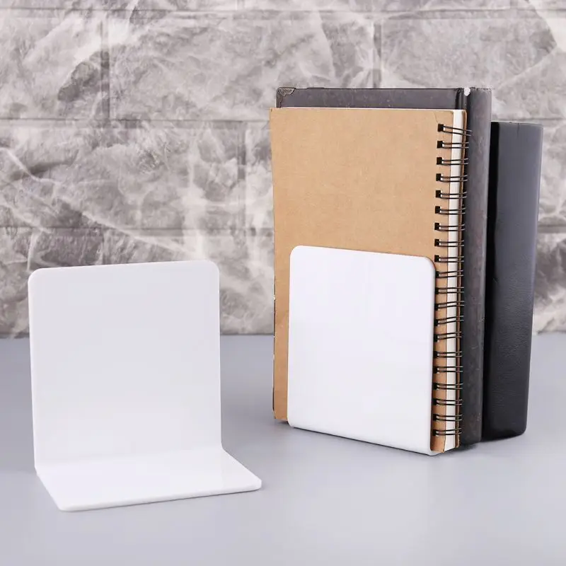 

2Pcs White Acrylic Bookends L-shaped Desk Organizer Desktop Book Holder School Stationery Office Accessories R9JA