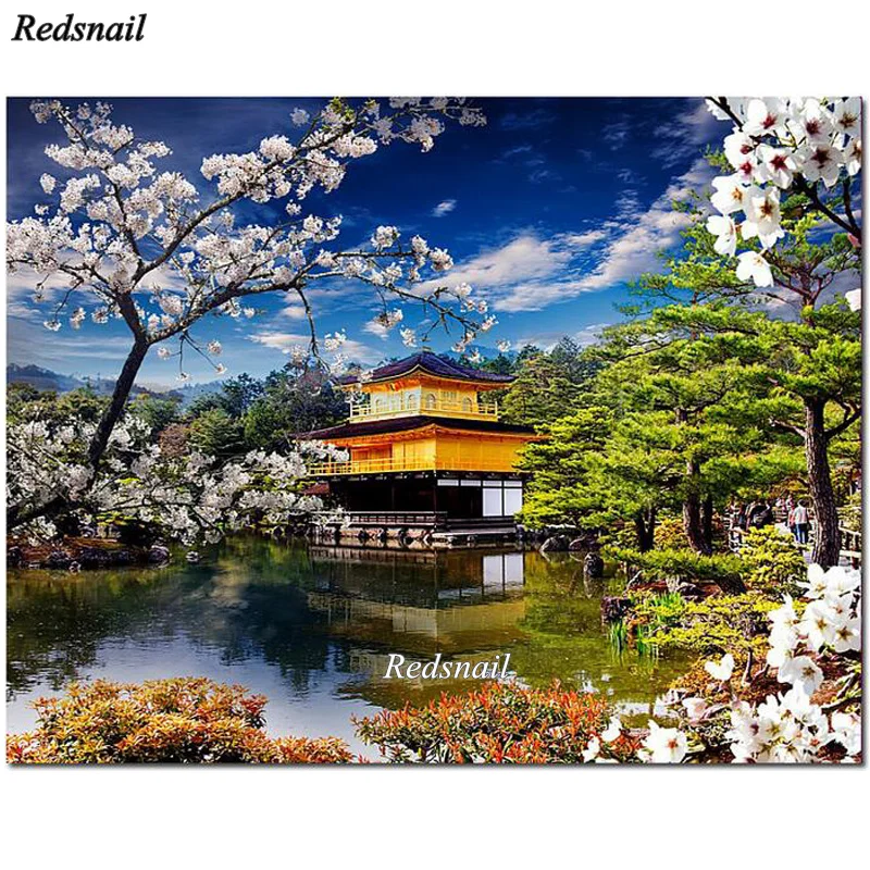 5d алмазная живопись своими руками японские цветы вишни замок полная квадратная
