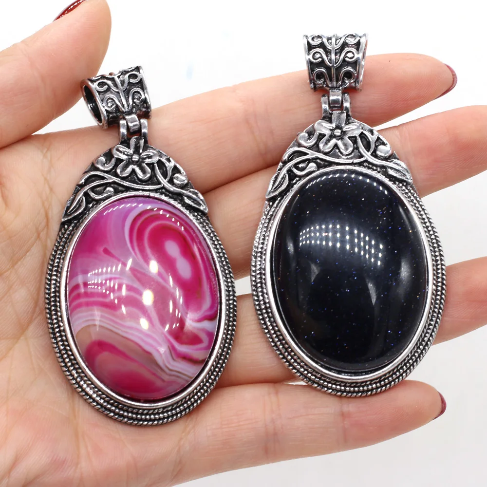 

Retro Natural Stone White Shell Charms Bohemia Style Crystal Striped Agates Pendant for DIY Jewelry Making Necklace Size 40x60mm