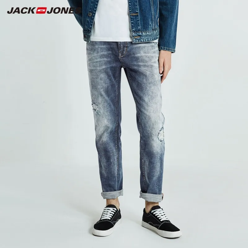 JackJones осенние мужские хлопковые Стрейчевые рваные зауженные джинсы укороченные
