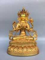 13china buddhism old bronze gilt outline in gold four armed guanyin bodhisattva statue sitting buddha enshrine the buddha