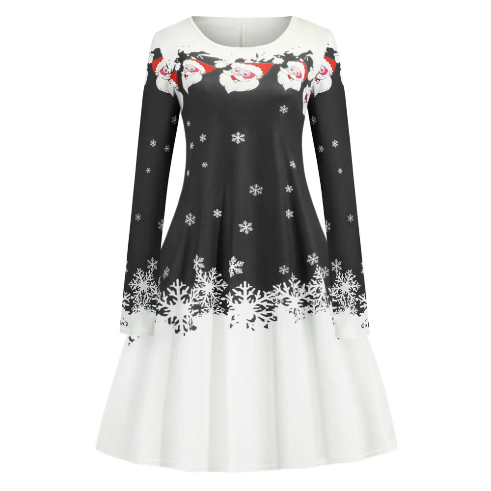 Повседневное рождественское платье с принтом снежинки и длинным рукавом осенне