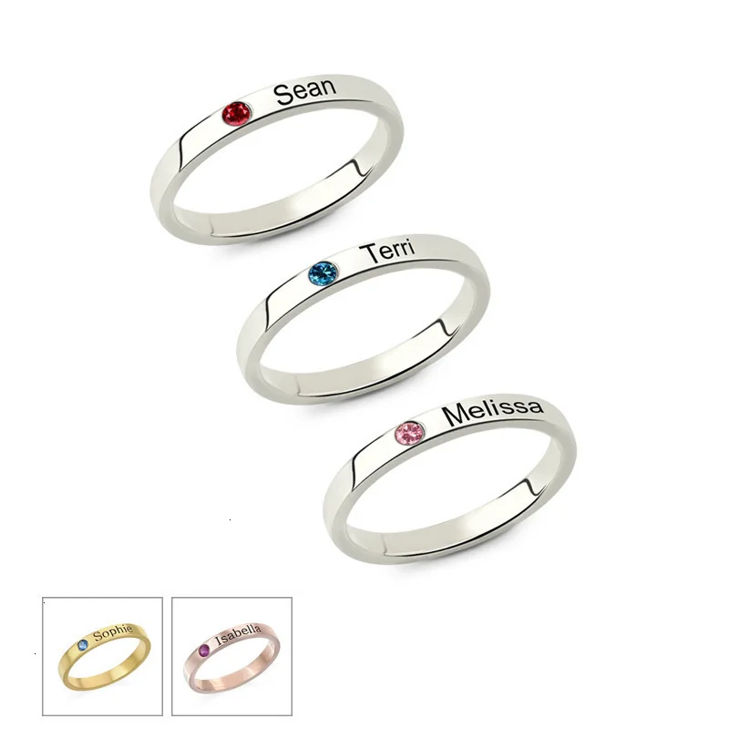 

YSH Новое персонализированное штабелируемое кольцо с гравировкой имени с камнем рождения тройное штабелируемое кольцо 925 пробы серебряные ю...