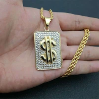hip hop iced out dollar sign pendant with chain stainless steel rhinestone gold color mens bling street jewelry dropshipping