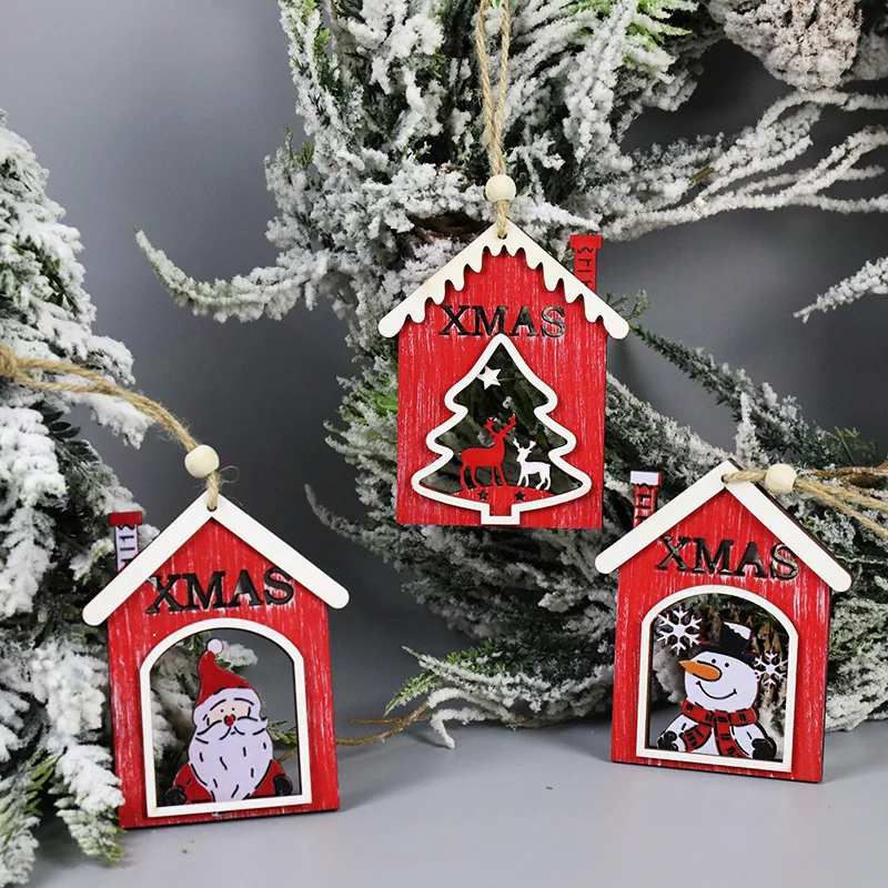 

New Year 2022 Christmas Decoration Santa Snowman Wood Decoration Navidad Wooden Hanging Pendants Christmas Decorations for Home