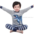 100% Хлопковая пижама в виде динозавра для мальчиков, Подростковая детская одежда для сна, серый, темно-синий цвет, детская зимняя пижама для девочек